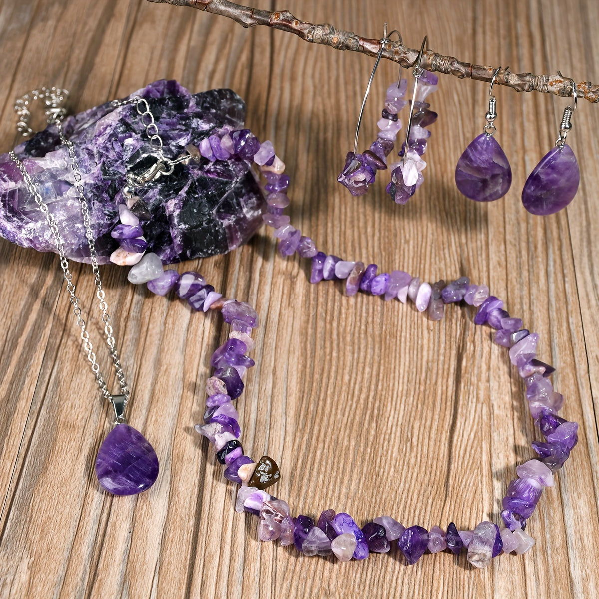 6pc Set of Irregular Amethyst Necklace and Earrings