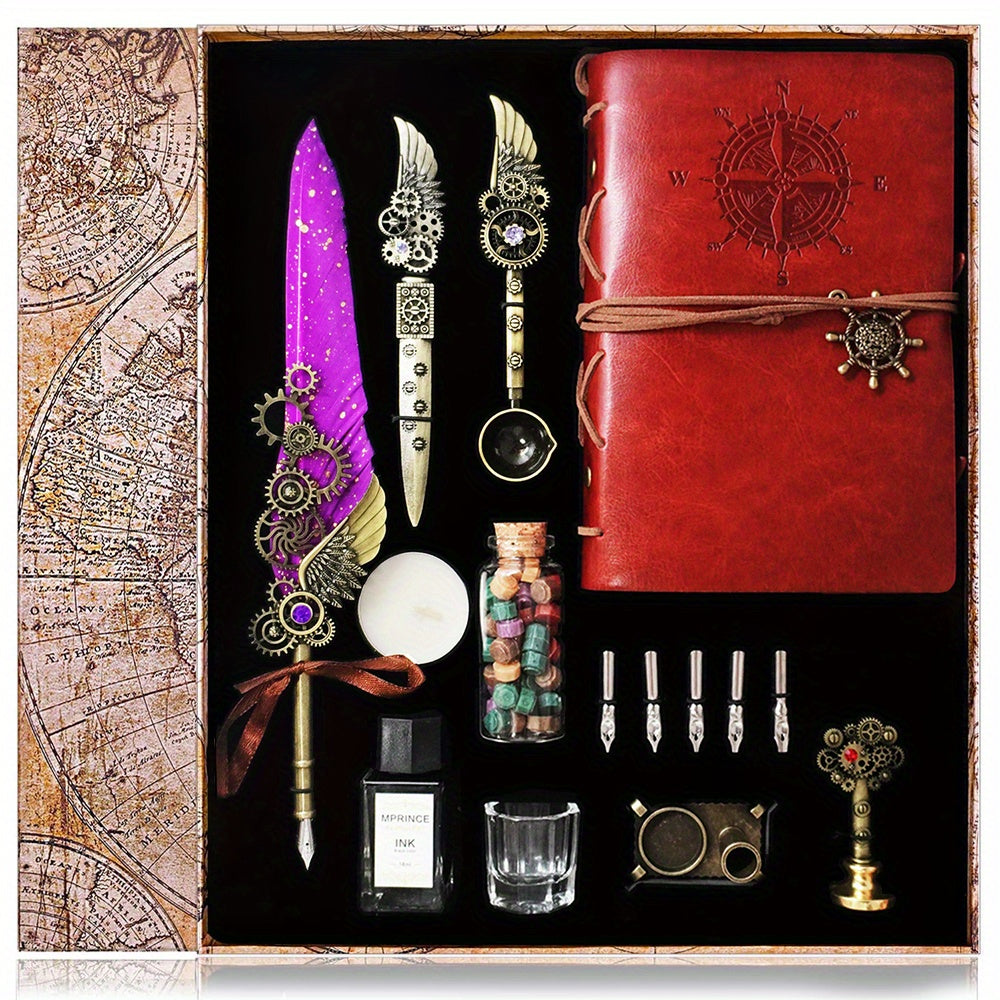 Adeconper Vintage Mechanical Quill Pen & Wax Seal Stamp Kit