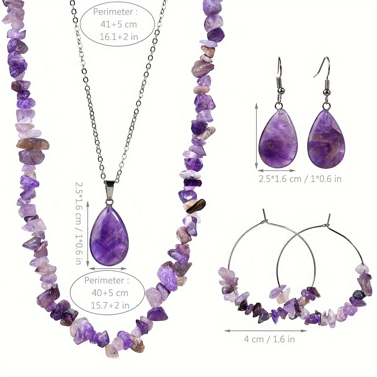 6pc Set of Irregular Amethyst Necklace and Earrings