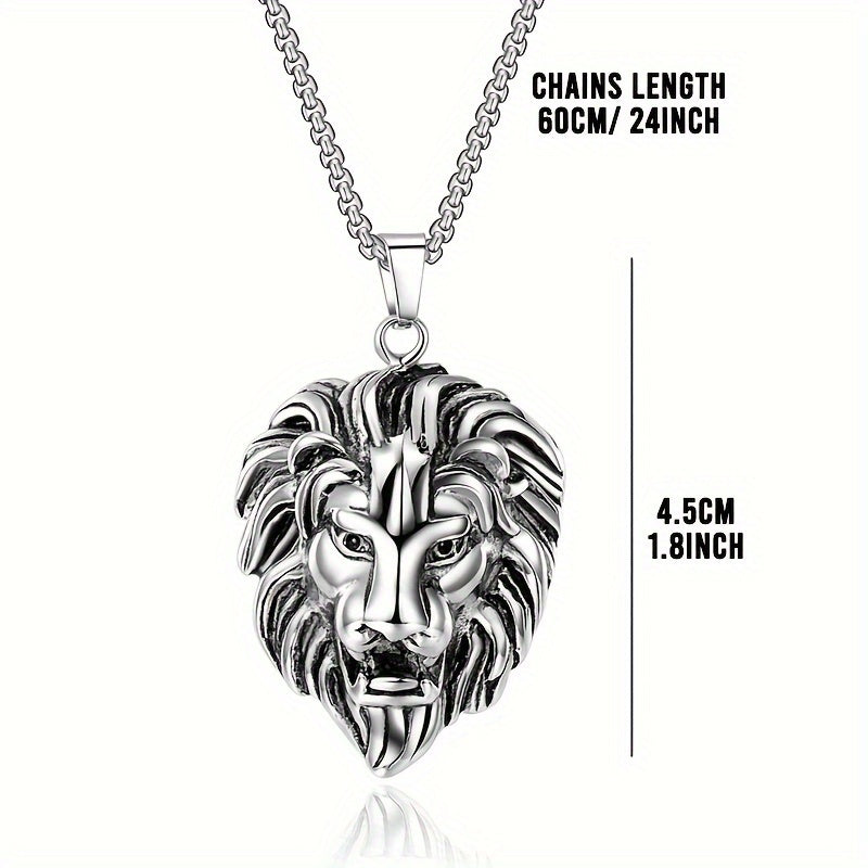 Stainless Steel Lion Head Pendant Necklace