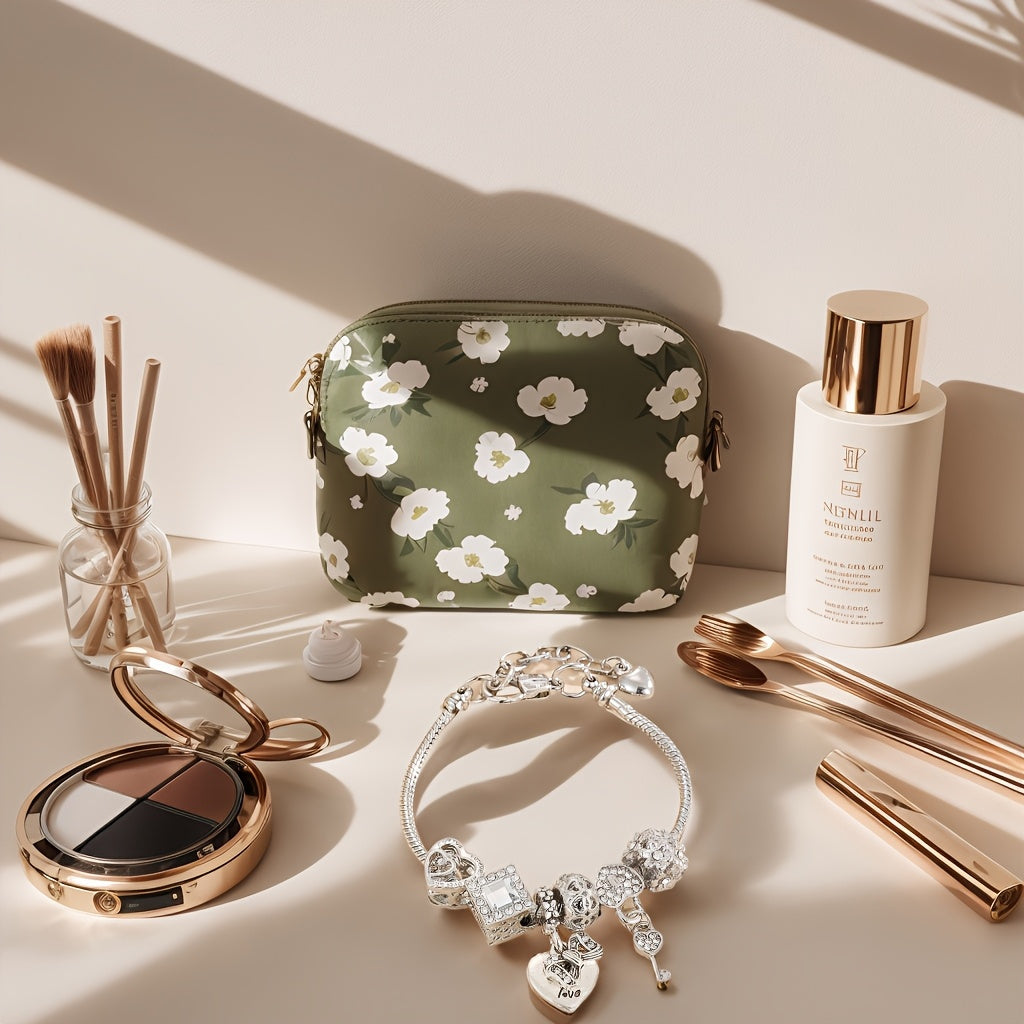 Stainless Steel Charm Bracelet With Rhinestone Heart& Key Charms